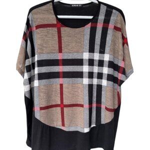 Chao Yi black/tan plaid front poncho-style top size L